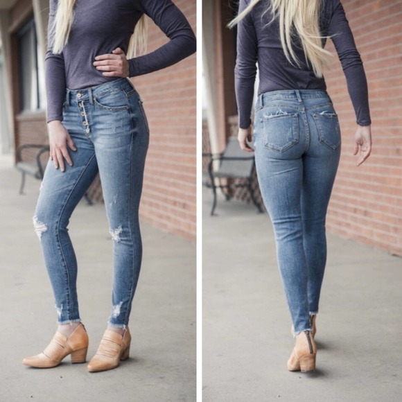 Kancan Women’s Addison- Pia Distressed Exposed Button Skinny Jeans Size 29 - Picture 8 of 8